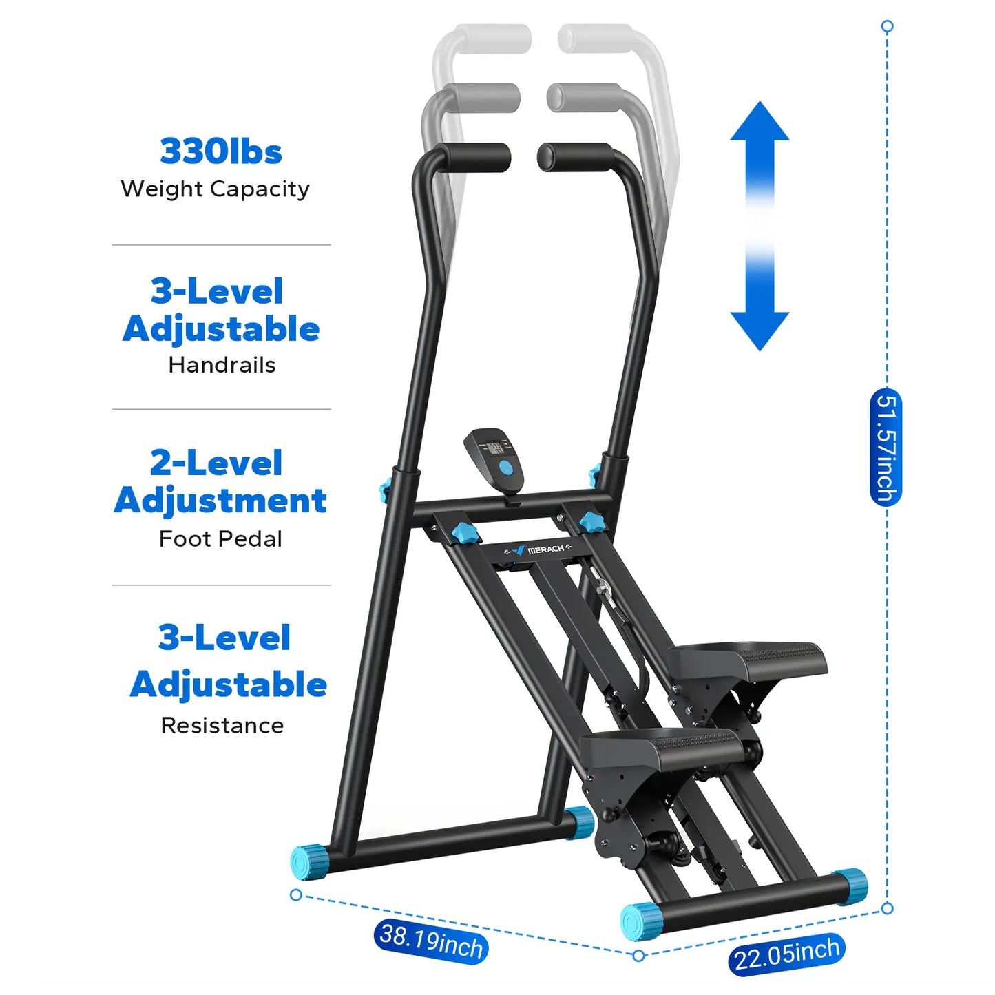 Full-Body Workout Equipment: 330LBS Capacity, Compact Design & Adjustable Pedals